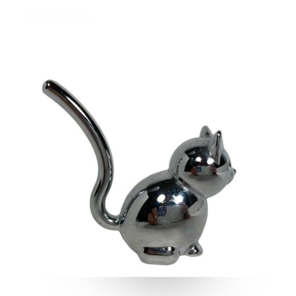 Vintage Umbra Silver Tone Metal Cat Long Tail
Ring Holder